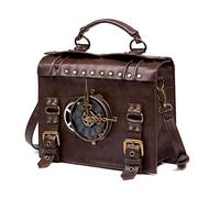 HUAXM Vintage Steampunk Sac à Dos Retro Gothique Main en Cuir Sac Messenger Moyen Age Sac à bandoulière pour Ordinateur Portable Porte-Documents Sac Besace, L