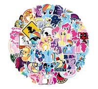 Huayao My Little Pony Lot de 50 autocollants licorne pour sacs cadeaux, petit cadeau d'anniversaire d'enfant, filles et garçons, imperméables, paillettes, dessin animé, blanc