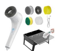 Huayeex Brosse à Gril Électrique, Nettoyeur De Barbecue Électrique sans Fil, Tête De Nettoyage Amovible Étanche avec 5 Rechange pour Cuisine Salle De Bain Tapis Meuble