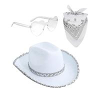 Huayeex Déguisement de Cow Girl Chapeau de Cowboy Bling, Lunettes de Coeur et Bandana pour Femme