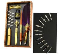 Huayeex Ensemble stylo et encre - Ensemble de stylos à plume antique avec encre - Kit de tampon de cire amélioré avec pointes de rechange, cadeau de signature vintage de luxe