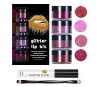 Huayeex Kit De Brillant À Lèvres - Maquillage Lèvres Paillettes Avec Apprêt Et Pinceau - Coffret Maquillage Brillant Idéal pour Femme Maman Mariage Halloween Noël Fêtes Événements Festifs