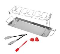 Huayeex Support De Gril pour Cuisses De Poulet, Gril À 12 Emplacements avec Bac À Gouttes, Support De Rôtissoire avec Pinceau À Huile Et Pinces pour Cuisine Jardin Pique-Nique