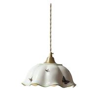 HUAYUSEDF French Flower Shape Glass Pendant Light Fixture White Pleated Ceramic Nordic Brass Chandelier Butterfly Vintage Modern Ceiling Hanging Lamp