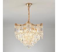 HUAYUSEDF Gold Crystal Chandelier for Foyer Entryway Dimmable Pendant Light Fixture Large Bedroom Round Modern Ceiling Hanging Lamp for Living Room