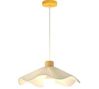HUAYUSEDF Lotus Flower Pendant Light with White Fabric Shade Pleated Leaf Farmhouse Wood Nordic Modern Ceiling Hanging Lamp French Country Chandelier for Dining Room