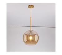 HUAYUSEDF Milieu du siècle clair ambré verre globe suspension lustre suspendu éclairage plafonnier E26 E27 finition en laiton for îlot de cuisine(Amber,25cm)