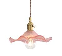HUAYUSEDF Pendant Ceiling Light Glass Shades Height Adjustable Retro Chandelier with Switch Nordic Hanging Lamps for Bedroom, Living Room, Restaurant, Bar, Balcony, Cafe, E27 Base (Green)(Pink)
