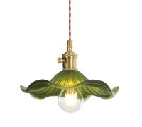 HUAYUSEDF Pendant Ceiling Light Glass Shades Height Adjustable Retro Chandelier with Switch Nordic Hanging Lamps for Bedroom, Living Room, Restaurant, Bar, Balcony, Cafe, E27 Base (Green)(Green)