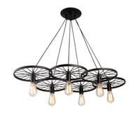 HUAYUSEDF Suspension style industriel vintage, design en forme de roue noire, lustre en fer forgé, idéal pour halls d'entrée, chambres, maisons de campagne, cuisines, îlots de cuisine et couloirs.