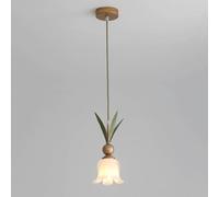 HUAYUSEDF Vintage Flower Pendant Light Single White Milk Glass Lighting Distress Gold Rustic Farmhouse Ceiling Hanging Lamp Nordic Modern Chandelier for Kitchen Island