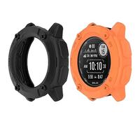 HUAYUWA Lot de 2 coques de protection en TPU souple (noir + orange) compatible avec Garmin Instinct 2X Solar Smartwatch 50 mm destinée à Instinct 2X Accessoires de coque de montre solaire