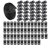 HUAZIZ 10m Sangle Nylon 10 mm avec 80 Pièces Boucles en Plastiques, Boucle Plastique Noir Clip Fermoir pour Sangle, Accessoires de Sac à Dos, Tente, Sac à Dos Enfant, Collier de Chien