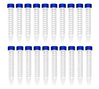 HUAZIZ 20 Pièces Plastiques Tubes à Centrifuger Bleu 15ml Conique Fond Tubes à Essai Plastique, Sample Lab Tubes avec Bouchon à Visser et Graduations