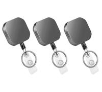 HUAZIZ Lot de 3 enrouleurs de badges rétractables carrés de 32 mm avec clip ceinture et porte-clés, cordon en fibre de 60 cm et sangle d'identification renforcée pour nom, carte et porte-clés