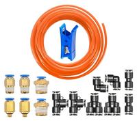 HUAZIZ orange Polyuréthane PU Air Tuyau Kit 4mm OD x 2,5mm ID, 10m PolyuréthaneTuyau Pneumatique avec 14 Connecteur Pneumatique Raccords Rapides à Pression(Forme Y/T/L/I) 1 Coupe-Tuyau
