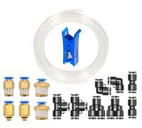 HUAZIZ transparente Polyuréthane PU Air Tuyau Kit 4mm OD x 2,5mm ID, 10m PolyuréthaneTuyau Pneumatique avec 14 Connecteur Pneumatique Raccords Rapides à Pression(Forme Y/T/L/I) 1 Coupe-Tuyau