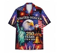 HuazomeeHZM Chemise à Manches Courtes pour Homme à Boutons avec Drapeau américain thème Patriotique 250e Anniversaire des États-Unis Style décontracté pour Tous Les Jours