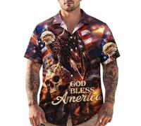 HuazomeeHZM Chemise hawaïenne Fleurie pour Hommes du 250e Anniversaire des USA avec Aigle imprimé 3D du Drapeau américain Manches Courtes Blouses d'été boutonnées Chemises à col Aloha