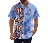 HuazomeeHZM Chemises pour Hommes pour l'anniversaire du Jour de l'Indépendance du 4 Juillet Drapeau des États-Unis Amérique 250 Ans Blouse à Revers Chemise hawaïenne Patriotique à Boutons