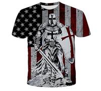 HuazomeeHZM Chevaliers Templiers Impression 3D T-Shirt Motif croisé Mode décontracté T-Shirts Hommes Harajuku Haut