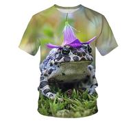 HuazomeeHZM Grenouille Nature Vie Sauvage Impression 3D Femmes/Hommes Manches Courtes Pullover Col Rond Tops Été Mode Streetwear