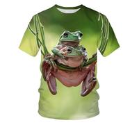 HuazomeeHZM Grenouille Nature Vie Sauvage Impression 3D Femmes/Hommes Manches Courtes Pullover Col Rond Tops Été Mode Streetwear