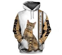 HuazomeeHZM Le Temps passé avec Bengal n'est jamais Perdu Sweat à Capuche imprimé en 3D Pull Unisexe Animaux Sweats à Capuche rigolos Casual Streetwear Tracksuit