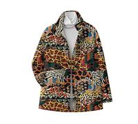 HuazomeeHZM Manteau d'hiver en flanelle pour femme Imprimé 3D Texture léopard et zèbre Motif paon Veste boutonnée Col montant Vêtements d'extérieur Hauts