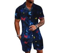 HuazomeeHZM Notes de Musique pour Hommes Chemise et Short imprimés Survêtement Hawaïen à Manches Courtes Ensemble Tenue d’été Plage Jogging Survêtement Costumes décontractés