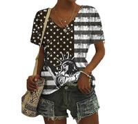 HuazomeeHZM T-Shirt Femme imprimé d'étoiles Tops Taille Plus Drapeau de l'Amérique Vêtements d'été pour Femmes Chemisier à Manches Courtes et col en V