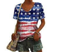 HuazomeeHZM T-Shirt Femme imprimé d'étoiles Tops Taille Plus Drapeau de l'Amérique Vêtements d'été pour Femmes Chemisier à Manches Courtes et col en V