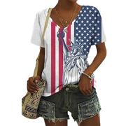 HuazomeeHZM T-Shirt Femme imprimé d'étoiles Tops Taille Plus Drapeau de l'Amérique Vêtements d'été pour Femmes Chemisier à Manches Courtes et col en V