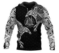 HuazomeeHZM Viking Tattoo 3D Imprimé Sweat à Capuche Femmes Hommes Myth Viking Pullover Sweat à Capuche avec Poche