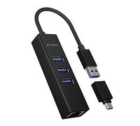 HUB 3Port ICY BOX 1xUSB-C Adapter 1xGigabit LAN Ethernet passiv Black