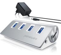 Hub 4 Ports USB 3.0 Actif,USB 3.2 Gen.1 Hub USB 3.0 alimenté multiprise USB Dock-Hub 4 en 1 pour PC Laptop Notbook Ultrabook MacBook,SuperSpeed jusqu'à 5 Gbps-Aluminium-Plug & Play