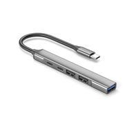 Hub 5 en 1 en alliage d'aluminium de type C avec transfert de données USB 2.0 de type C et chargement PD 60 W pour bureau