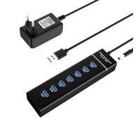 Hub Actif 3.0 avec Bloc d'Alimentation - 7 Ports USB pour PC, Ordinateur Portable, Lecteur Flash et Disque Dur Mobile - Splitter et Extender Multiprise