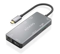 Dock USB-C AISENS DUA9-0104 9-en-1 2xHDMI 1xRJ45 2xUSB3.0 100W SD MicroSD Gris 15cm