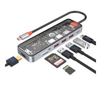 Hub C 7-en-1 HDMI 4K, PD 100W, 3 ports USB-A et lecteur carte TF/SD, station d'accueil pour MacBook