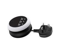 Hub d'alimentation avec cordon rétractable 3 broches et 6 ports USB, noir | Cordon rétractable à 3 broches pour bureau de chevet usage quotidien avec ports USB-A de type C