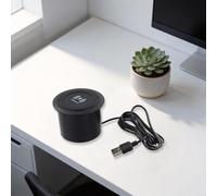 Hub de charge sans fil 3 en 1 avec bloc caché et double prise USB 5 V 2 A conçu pour être intégré dans un bureau ou un comptoir pour une utilisation multi-appareils