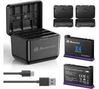 Hub de Chargeur de Batterie Rapide pour Insta360 X4, Lot de 2 Batteries de Remplacement Insta 360 x4 2500 mAh avec emplacements câble USB de Type C