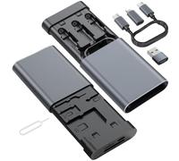 Hub de données, lecteur multi-cartes de voyage et câble de charge 3 en 1 de 65 W, Nano-Sim-TF-SD, stockage de cartes, éclairage, connecteurs USB-C, connecteurs USB-A, iOS/Win/Mac/Android, boîtier