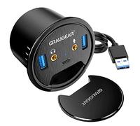 Hub de Table USB 3.0 | 3 Ports | 1 Port USB-C | 2 Ports USB-A | Audio I/O | Montage dans Un Trou de Bureau de 60 mm | Longueur du câble 150 cm | Couvercle Anti-poussière | 5 Gbit/s