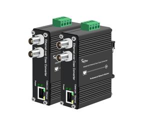 Hub d'extension EoC industriel pour rail DIN, Ethernet sur coaxial, 10/100 Mbit/s jusqu'à 1200 m, BNC à 2 ports pour chaîne à 7 canaux, 18-48 V DC, protection contre les surtensions pour la