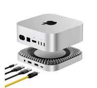 Hub en Aluminium et Stand pour Le Nouveau M4 / M4 Pro Mac Mini (2024) avec 40 Gops NVME/M.2 SSD Enceinte, 2X USB-A, hôte USB-C, Audio 3,5 mm - Compatible avec Tous Les Nouveaux Mac Mini M4 / M4 Pro