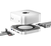 Hub en Aluminium et Stand pour Le Nouveau M4 / M4 Pro Mac Mini (2024) avec 40 Gops NVME/M.2 SSD Enceinte, 2X USB-A, hôte USB-C, Audio 3,5 mm - Compatible avec Tous Les Nouveaux Mac Mini M4 / M4 Pro