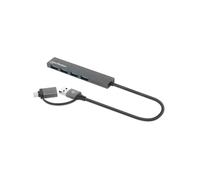 Hub Manhattan 181006 USB 3.2 Gen 1 Gris Aluminium - 4 Ports Type-A, 5000 Mbit/s, compatible Windows/macOS/Linux/ChromeOS, 20x107x7mm