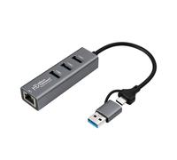 Hub MicroConnect USB 3.2 Gen 1 à 4 ports avec connecteurs Ethernet et USB-C et A